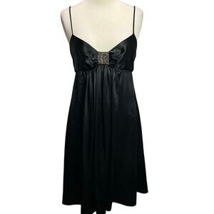 ABS Y2K Babydoll Dress 4 Black Satin Mini Rhinestone Dark Fairy Retro Vintage
